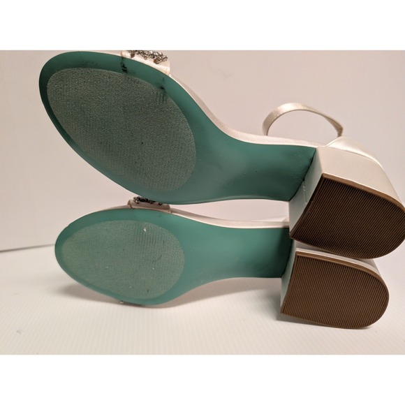 Betsey Johnson Women Shoes 9M Mel Satin Open Toe Evening Heels Rhinestone‎ - Picture 8 of 11
